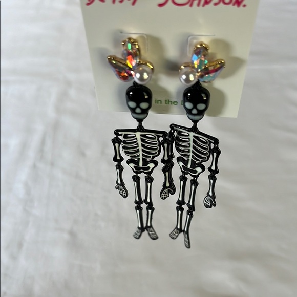 Betsey Johnson Glow in the Dark Skeleton Earrings Hinged Dangle NWT - Picture 5 of 8